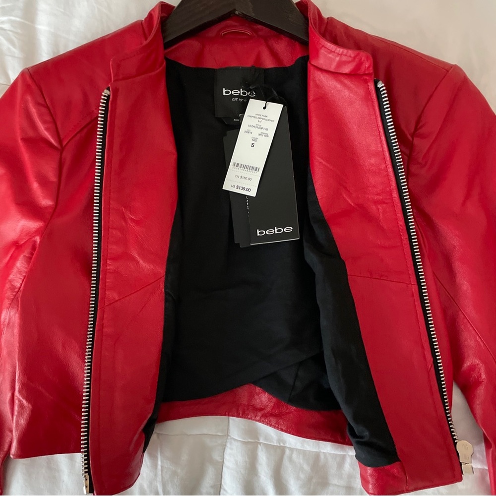 Bebe Red Moto Jacket Genuine Leather NWT